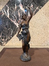 Antique Patinated Bronzed Spelter Figurine Art Nouveau Style 13.5-Inch As Is picture