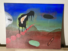 Original Painting Harry Shaffer Surrealist Alien Sci Fi Abstract UFO 90s Acrylic picture