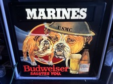 VTG 1985 Budweiser Bud Beer U.S.M.C Marines Bulldog In Motion Bar Light Sign b-1 picture