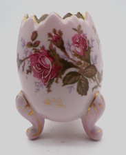 VTG Napco Porcelain Cracked Egg Shape 3 Footed Vase Handpainted Floral Gold Trim picture