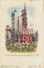 ST PAUL'S CHAPEL AND PARK ROW BUILDING POSTCARD NY NEW YORK CITY 1905 picture