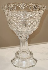 PRE-OWNED Vintage heavy Cut Glass Pedestal Bowl Compote Centerpiece 13” Tall picture