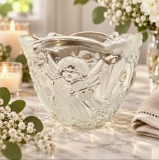 Vintage Mikasa Holiday Lights Frosted Crystal Cherub Angel Votive Candle Holder picture