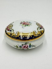 Vintage Imperia Limoges France Floral White/Blue 22K Gold Round Trinket Box picture