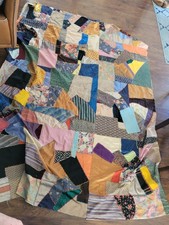 Vtg Antique Crazy Quilt Top 68” X 96” Colorful Embroidery Cutter Seam Lined  picture