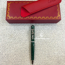 CARTIER Panthère Large Emerald Green Silver Trim Ballpoint Pen Rare BID ️🛒 picture