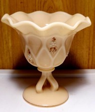 Westmoreland Almond Custard Glass Pedestal Dish Signed Sanders 5” 1979 picture