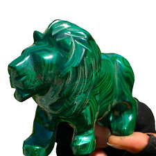 397G Natural glossy Malachite Crystal  Hand carved lion mineral sample healing picture