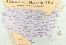 A Shakespearean Map Of The USA, Towns That Actually Exist Funny Vintage Postcard picture