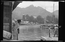 Photo:Japan 1908 waterfront pagoda sailboat mountain village scene picture