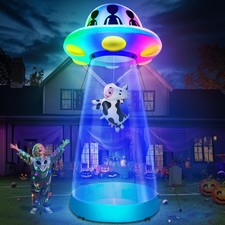 TURNMEON 10 Ft Tall Halloween Inflatable UFO Cow Abduction Multicolor picture