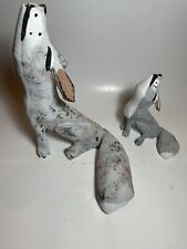 Joe Ortega Figurines Howling Coyotes Hand Carved Painted Wood Signed Pair picture