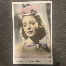 Vintage Loretta Young Cinema Postcard Autograph Signature Dedication picture
