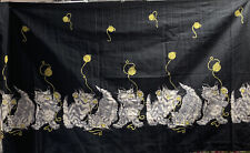 Vtg Cotton Fabric Reclaimed Skirt from 50s Cat on Black Yellow Yarn Glass Eyes picture