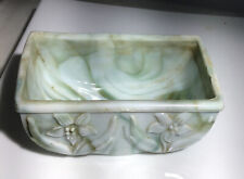 Akro Agate Slag Glass Green & White Beige Footed Planter USA Daffodil 657 picture