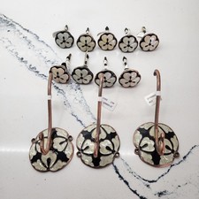 New Anthropologie Enamel Brass Floral Rosette Wall Hooks and Pulls Black/ White picture