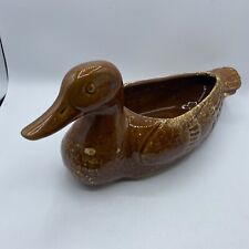 Vintage Ceramic Duck Planter Drip Glaze Pottery Brown Handmade 14.5