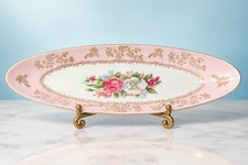 Arnart 5th Ave 1960s Oval Dish Hand Painted Pink Gold Floral Porcelain, 10x4” picture