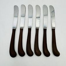 Mid-Century Ekco Eterna Steak Knives Set of 6 Brown Canoe Pistol Handles MCM picture