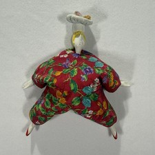 Vintage Poupee Millet Signed Floral Beanbag Porcelain 7.5” Doll - Croissant Hat picture