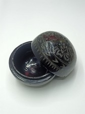 Vintage USSR Wooden Trinket Box 1970s Handmade Hand Painted Lacquer Round 4