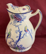 Gorgeous Vintage English Bursley Ware Oriental Bird Pitcher with Slide Lid picture