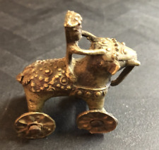 Brass Elephant with Rider on Wheels, AntiqueTemple Toy, 2.5