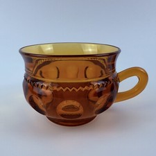 Vintage Amber Glass Teacup Mug Snack Cup Indiana Kings Crown Thumbprint MCM picture