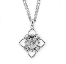 N.G. Sterling Silver Crystal Cubic Zirconia Miraculous Medal Pendant Necklace picture