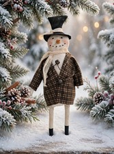Holiday, primitive doll, handmade 18 in, collectible, Snowman, Dumplinragamuffin picture
