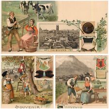 Swiss Chocolate & Cocoa SUCHARD lot of 3 advertising chromo Litho postcards 1900 picture