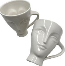 Jonathan Adler Giuliette White Mug Set Of 2 Modern Female Woman’s Face Gift picture