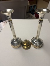 Gold And Silverplate Shabbat Candleholders. Jerusalem Motif picture