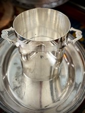Antique English Wine Bucket Champagne Silver Soldered Coaster Hollywood Regency picture