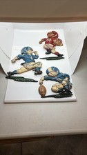 Vintage 1976 HOMCO Cast Metal Football Player Wall Plaque Set of 3 picture