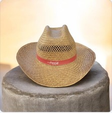 Vintage Coca Cola Straw Cowboy Hat Promo Advertising Summer Woven Country Boatin picture