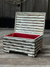 MCM 1960s Maison Baguès Bamboo Silver Plated Footed Box Trinket Keepsake Stash picture