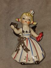 RARE 1957 LEFTON July Birthday Angel.  Firecracker, Red, White, And Blue.  picture