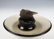 Czech Bohemian Vintage Topaz Glass Bird Pin Dish Tray Lalique Style Cendrier picture