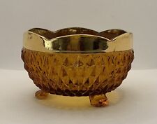 Indiana Glass Bowl Diamond Point Amber Footed Dish Gold Rim Scalloped Candy picture
