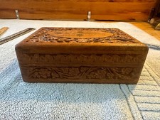 Vtg Hand Carved Wooden Jewelry Box Menrium? Indio Cigar Box Humidor picture