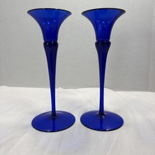 Vintage Oneida Blue Cobalt 9-inch lead crystal candlesticks picture