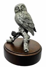 1976 Hooter Lance Pewter Pygme Owl Sculpture Wood Base Metal Owle Gnome Statue picture