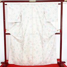 Japanese Kimono 'TSUMUGI' Silk/White/Flower/Traditional/OSHIMA/Flower N198 picture