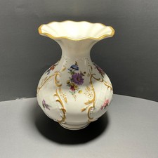 Vintage Edelstein Bavaria 20735 Floral Porcelain Vase Gold Trim 1970’s 6 1/2”H picture
