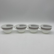 Vintage Termocrisa Milk Glass Coffee Cups Brown Floral Leaf Lace Pattern Set 4 picture
