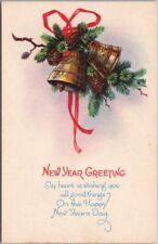 Vintage 1910s NEW YEAR GREETING Postcard Gold Bells / STECHER 1259B - Unused picture