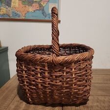 Large hand woven Wicker basket Vintage, Gathering Basket Approximately 15