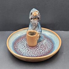 Vintage Folk Art Pottery Wizard Warlock Candle Holder Dish 7.5