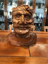 Vintage Mas Bali Balinese Wood Hand Carving Old Mens Bust, 10 1/2
